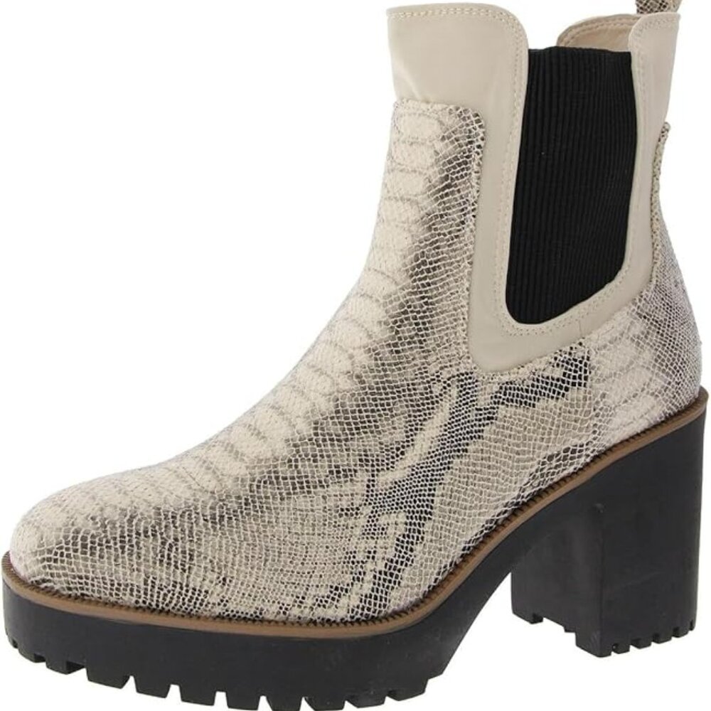Chinese Laundry Lug Sole Faux Snakeskin Chelsea Boots Black and Cream size 6.5